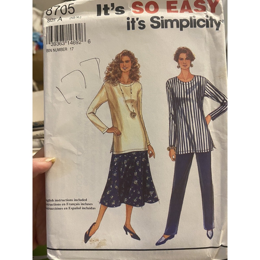 Simplicity 8705 Tunic Top Pants Skirt Sewing Pattern XS-XL Vintage 1993 Uncut